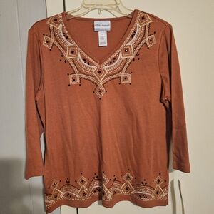 Alfred Dunner Women's Persimmon Color Embellished Top